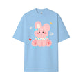 Cute bunny print short-sleeved shirt, casual and brightly colored pure cotton shirt for summer, customizable.