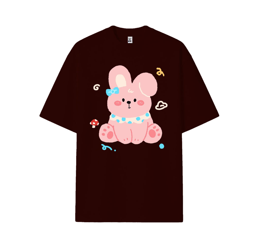 Cute bunny print short-sleeved shirt, casual and brightly colored pure cotton shirt for summer, customizable.