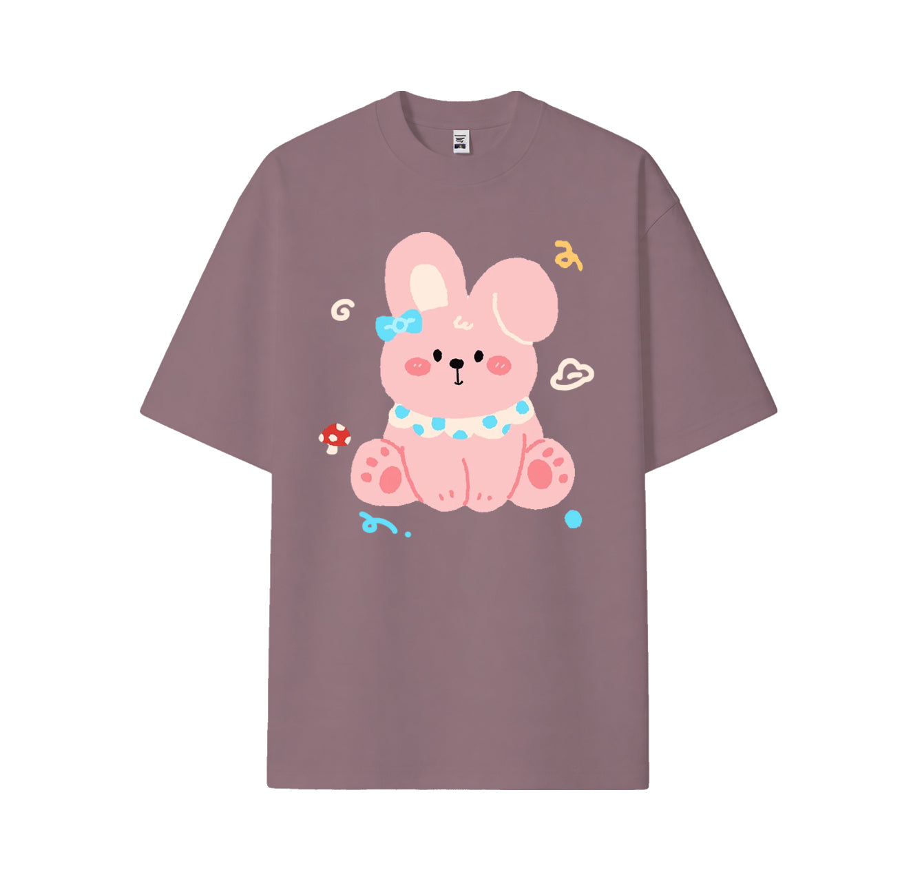 Cute bunny print short-sleeved shirt, casual and brightly colored pure cotton shirt for summer, customizable.
