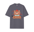 Cute bear print short-sleeved shirt, casual and brightly colored pure cotton short-sleeved shirt for summer, customizable.