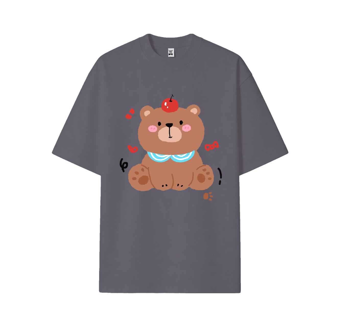Cute bear print short-sleeved shirt, casual and brightly colored pure cotton short-sleeved shirt for summer, customizable.
