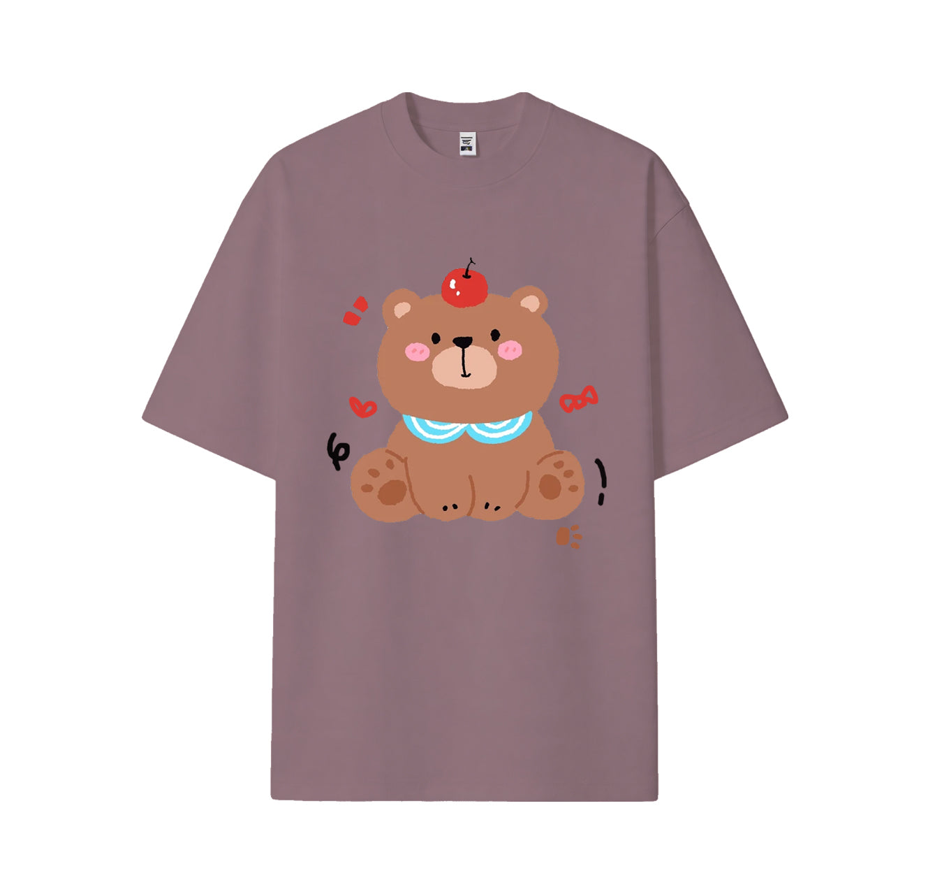 Cute bear print short-sleeved shirt, casual and brightly colored pure cotton short-sleeved shirt for summer, customizable.