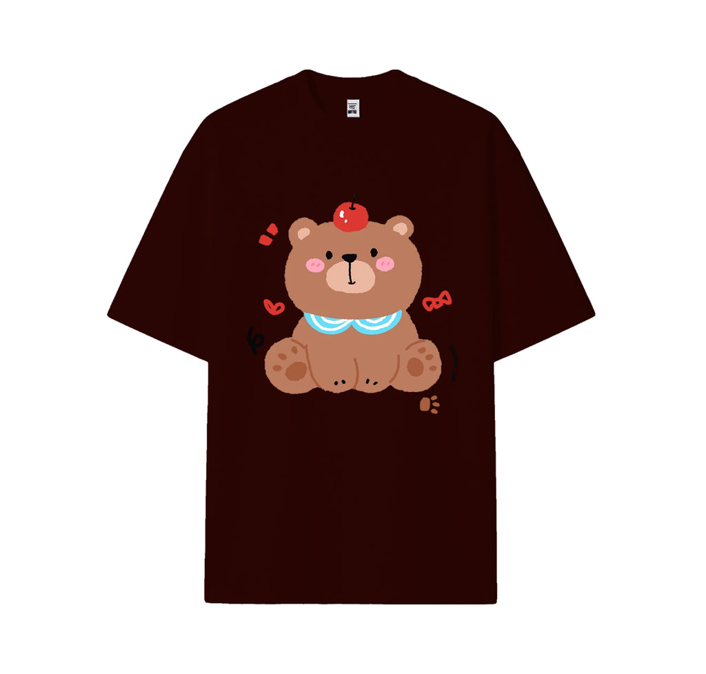 Cute bear print short-sleeved shirt, casual and brightly colored pure cotton short-sleeved shirt for summer, customizable.