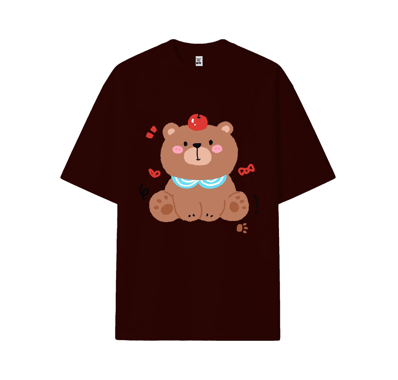 Cute bear print short-sleeved shirt, casual and brightly colored pure cotton short-sleeved shirt for summer, customizable.